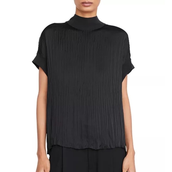 Vince Tops - Vince Rib Mock Neck Crushed Satin Popover